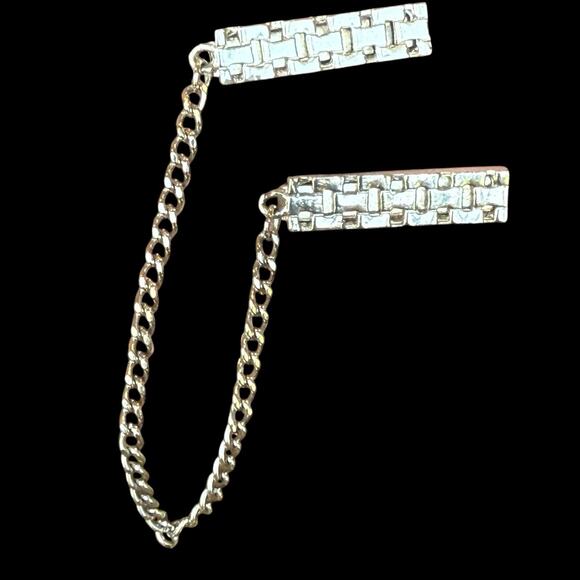 Vintage Sweater Clip Textured Brutalist Modernist Bar Design Silver Tone - Picture 2 of 5